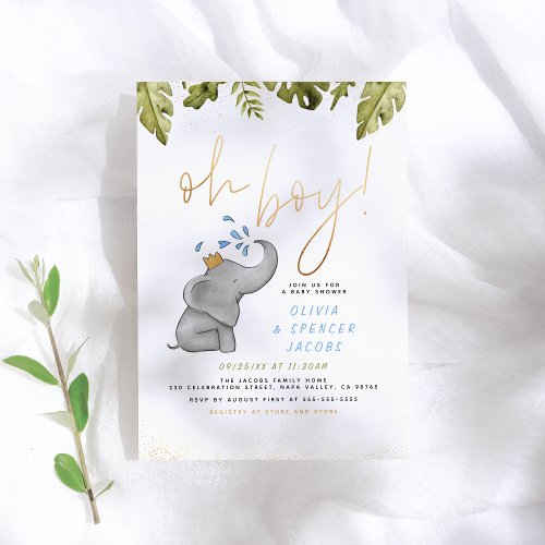 Elephant & Jungle Greenery Gold Oh Boy Baby Shower