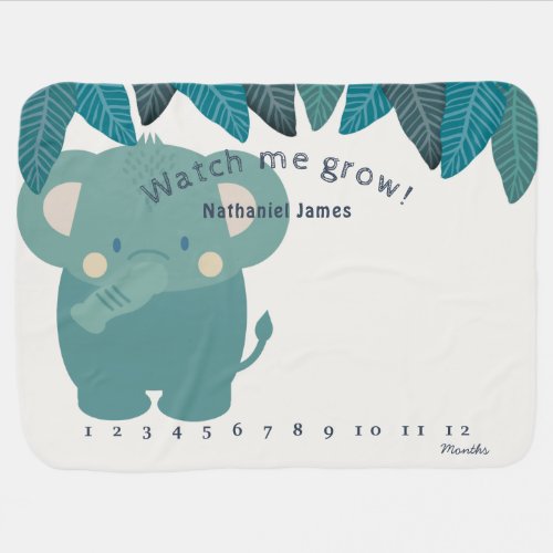 Elephant Jungle Leaves Monthly Milestone Baby Blanket