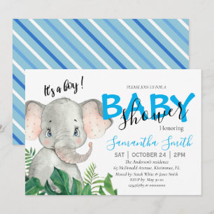 Elephant jungle safari baby invitation