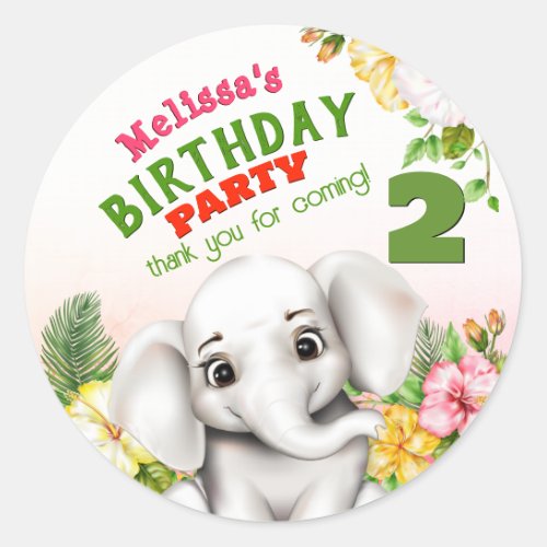 Elephant Jungle Safari Birthday Classic Round Sticker