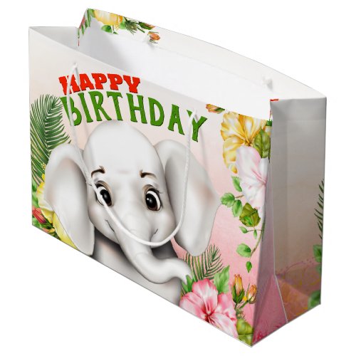 Elephant Jungle Safari Birthday Large Gift Bag