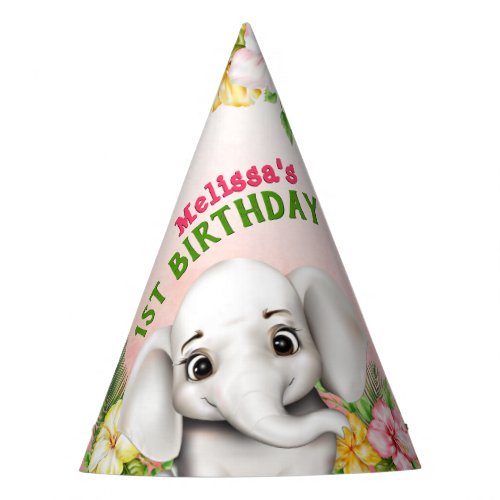 Elephant Jungle Safari Floral Birthday Party Hat