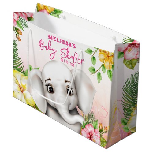 Elephant Jungle Safari Personalized Baby Shower Large Gift Bag