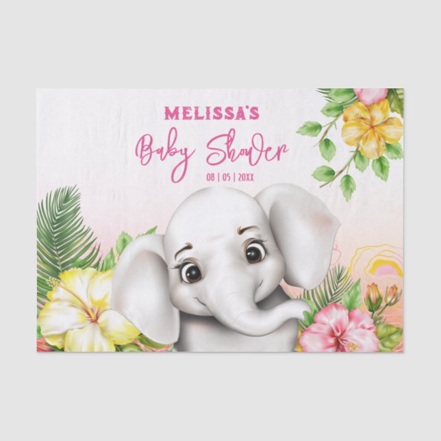 Elephant Jungle Safari Personalized Baby Shower Tissue Paper (Front)