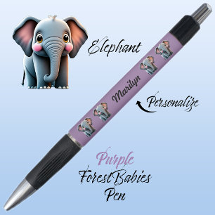 Elephant, Jungle Safari Woodland Animal Purple 🐘 Pen