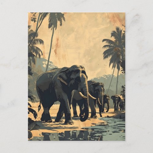 Elephant Jungle Serenity Vintage Postcard