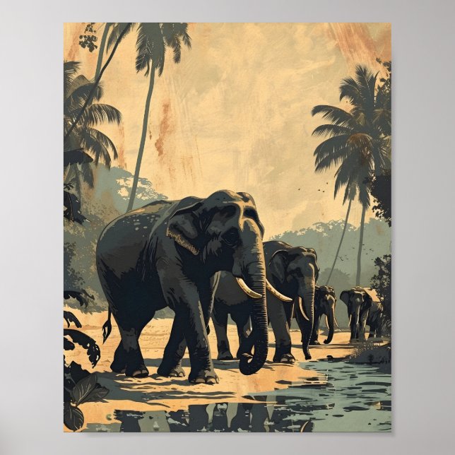 Elephant Jungle Serenity: Vintage Poster (Front)