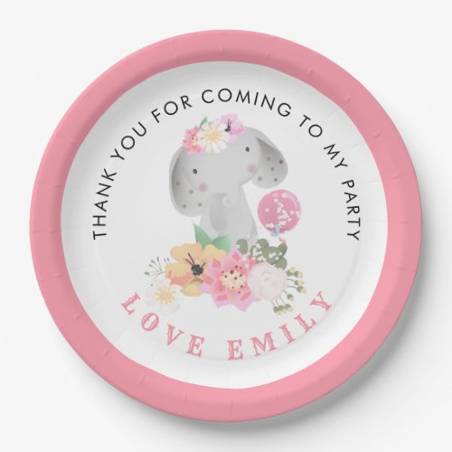 Elephant Jungle Thank You pink Girl Birthday Party Paper Plates