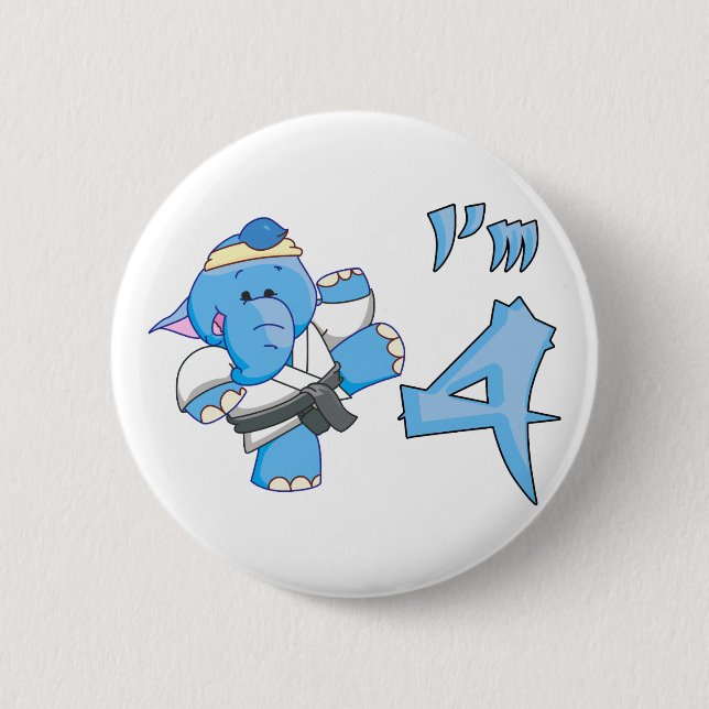 Elephant Karate 4th Birthday Pinback Button (Front)