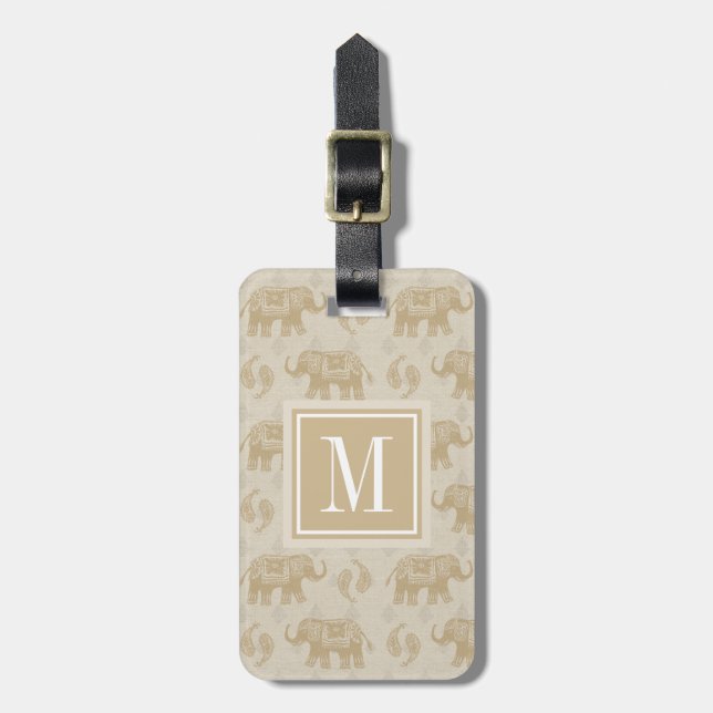 Elephant Khaki Caravan Pattern Luggage Tag (Front Vertical)
