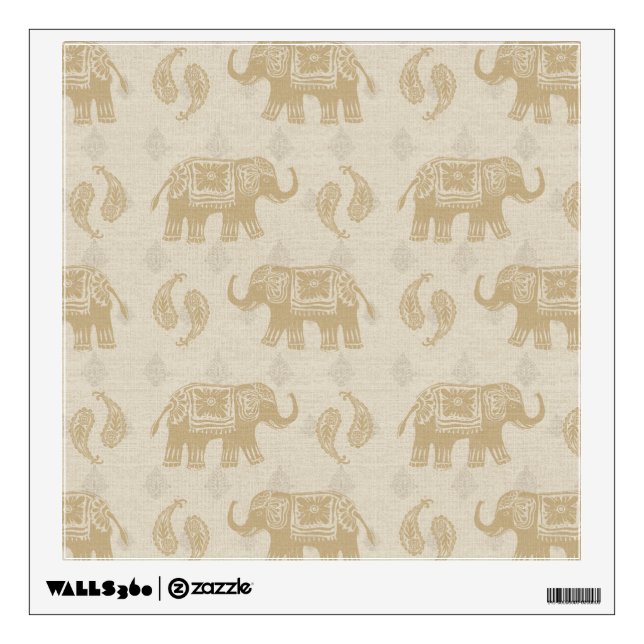 Elephant Khaki Caravan Pattern Wall Sticker (Front)