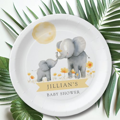 Elephant Kisses Baby Shower Its a Boy Paper Plates