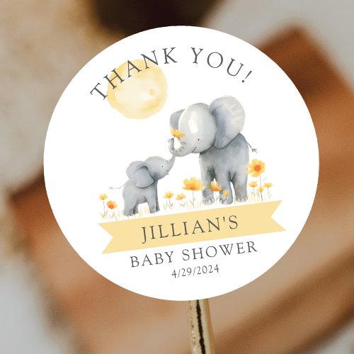 Elephant Kisses Baby Shower Thank You Classic Round Sticker