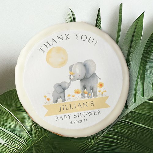 Elephant Kisses Baby Shower Thank You Sugar Cookie