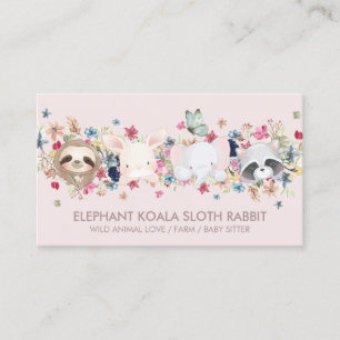 ELEPHANT KOALA SLOTH RABBIT BABY ANIMAL PINK BUSINESS CARD