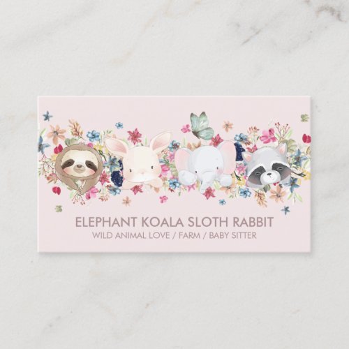 ELEPHANT KOALA SLOTH RABBIT BABY ANIMAL PINK BUSINESS CARD