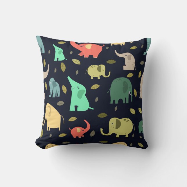 Elephant Leaf Background Colorful Flat Pattern Throw Pillow (Front)