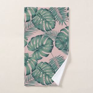 Elephant leaf print pink hand towel