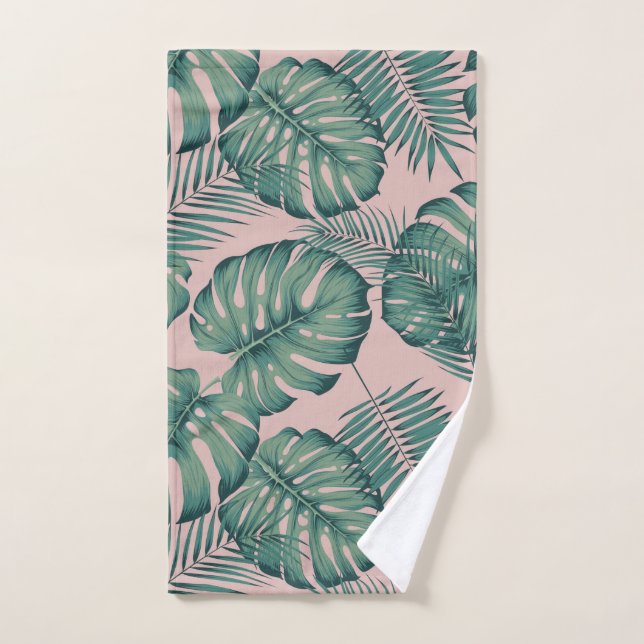 Elephant leaf print pink hand towel  (Hand Towel)