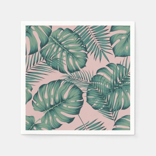 Elephant leaf print pink napkins