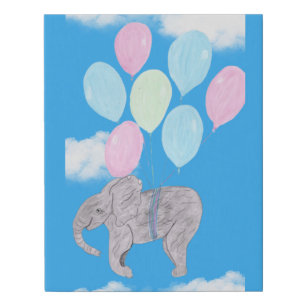 Elephant Lets fly together Faux Canvas Print