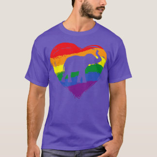 Elephant LGBTQ Gay Pride Rainbow Heart Pride Flag T-Shirt
