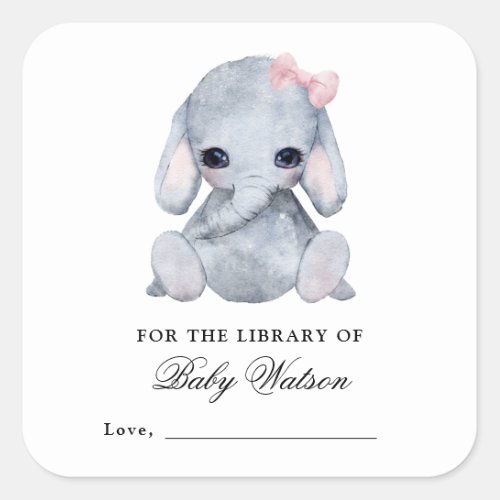 Elephant Library Book Baby Shower Square Sticker
