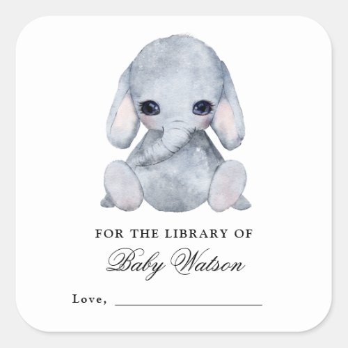 Elephant Library Book Baby Shower Square Sticker