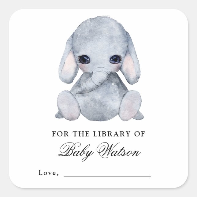 Elephant Library Book Baby Shower Square Sticker (Front)