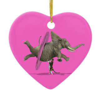 Elephant Lifted By Cat Ceramic Ornament