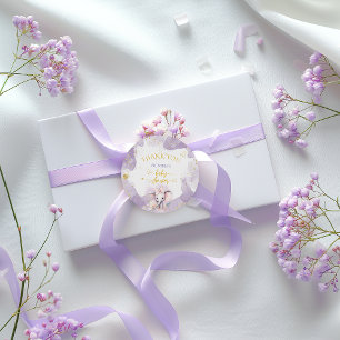 Elephant Lilac Floral Cute Thank You Baby Shower Classic Round Sticker