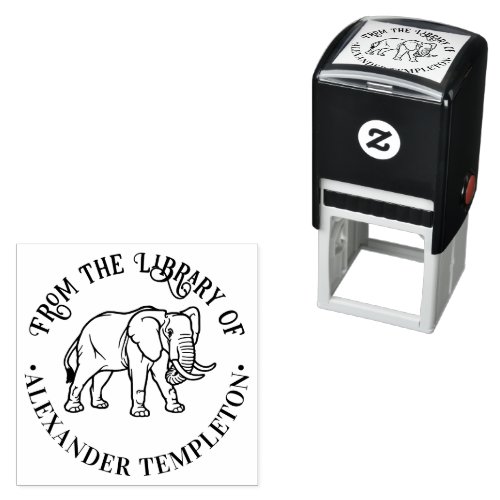 Elephant Line Art 2 Round Library Book Name Self_inking Stamp