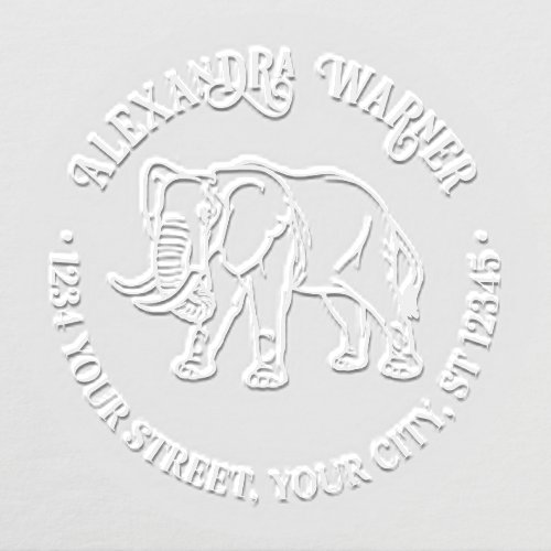 Elephant Line Art 2 Round Name Return Address  Embosser