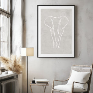 Elephant Line Art Minimalist Safari Poster