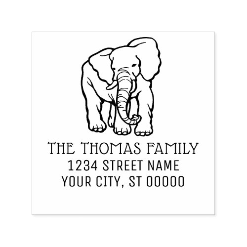 Elephant Line Art Name Return Address Monogram Self_inking Stamp