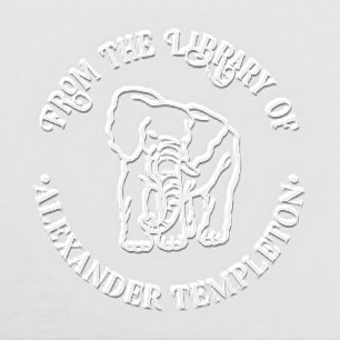 Elephant Line Art Round Library Book Name Embosser
