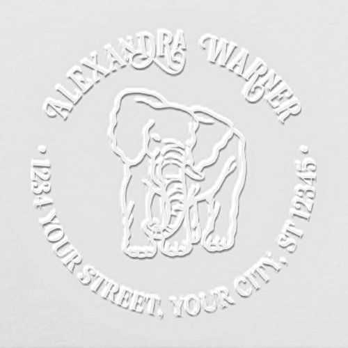 Elephant Line Art Round Name Return Address  Embosser