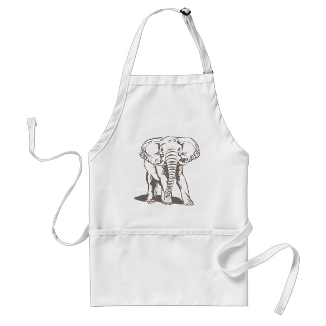 Elephant Line Drawing Adult Apron (Front)