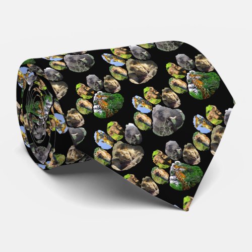 Elephant Lion Giraffe Footprint Collage Neck Tie