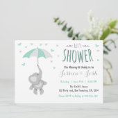 Elephant Little Peanut Baby Shower Invitation Mint (Standing Front)