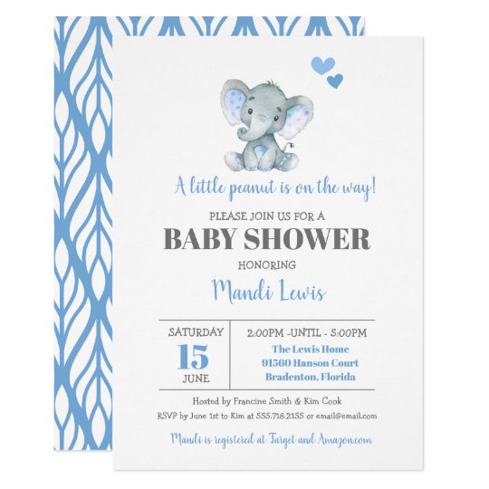 Elephant Little Peanut Boy Baby Shower Invitation | Zazzle.com