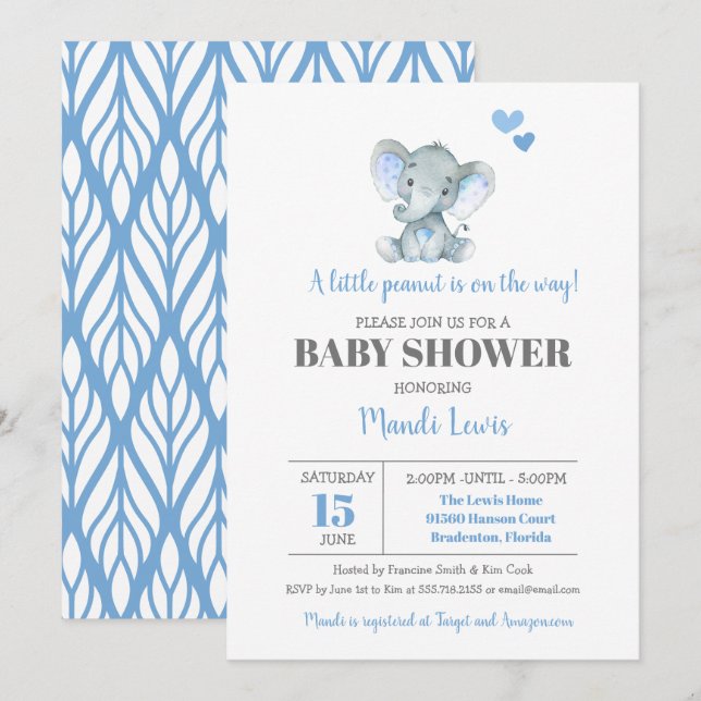 Elephant Little Peanut Boy Baby Shower Invitation (Front/Back)