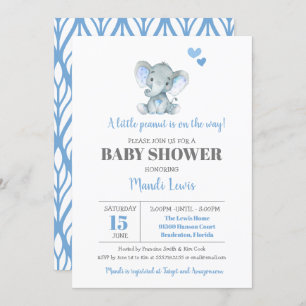 Elephant Little Peanut Boy Baby Shower Invitation