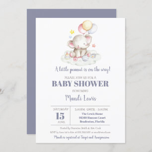 Elephant Little Peanut Boy Baby Shower Invitation