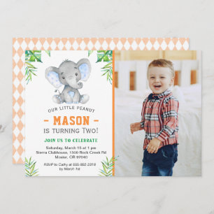 Elephant Little Peanut Boy Birthday Party Photo Invitation