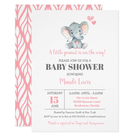 Elephant Little Peanut Girl Baby Shower Invitation