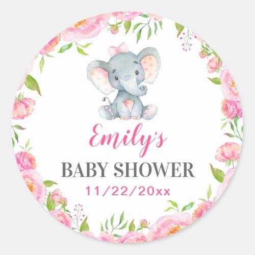 Elephant Little Peanut Girl Baby Shower Sprinkle Classic Round Sticker