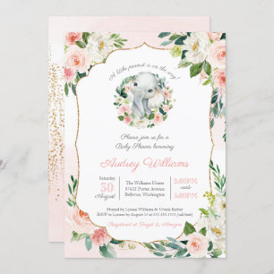 Elephant Little Peanut Lush Pink Girl Baby Shower Invitation