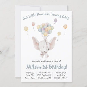 Elephant, Little Peanut, Themed Birthday Party Invitation