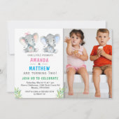 Elephant Little Peanut Twin Boy Girl Birthday Invitation (Front)